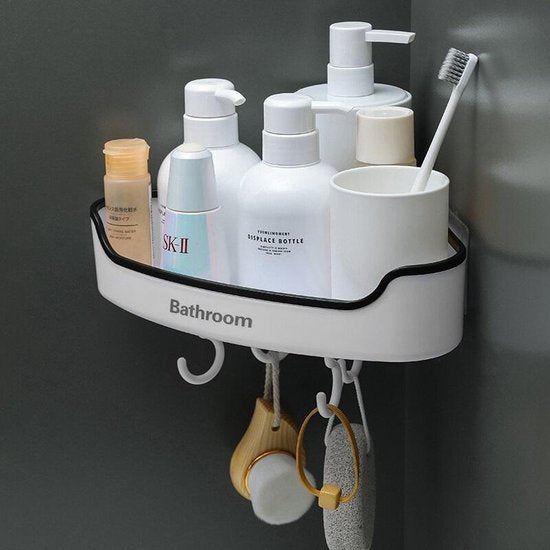Douche organizer badkamer – Hoekplank zonder boren – Shampoo rek – Opbergrek met handdoekenrek – Muurbevestiging – Zwart-Ilumina Benelux