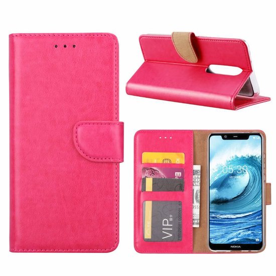 Nokia 5.1 Plus Hoesjes – Portemonnee Hoes – Pasjeshouder – 2x Screenprotector – Roze-Ilumina Benelux