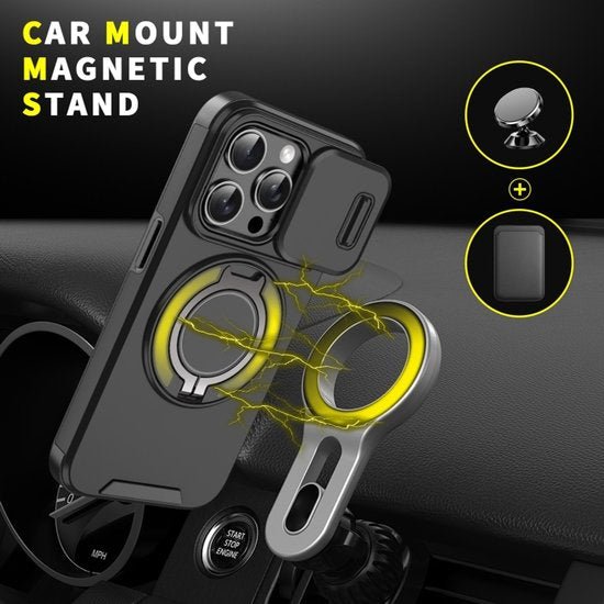 iPhone 16 Pro Max Hoesjes – Backcover met Magnetische Ringhouder – Sliding Lens Camshield – Zwart-Ilumina Benelux