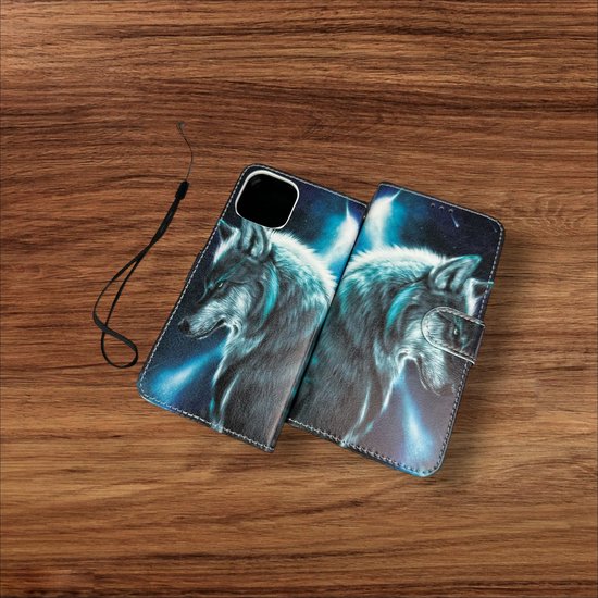 iPhone 14 Plus Hoesjes – Portemonnee Book Case – Pasjeshouder – Wolf Print-Ilumina Benelux