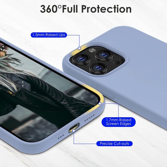 iPhone 14 Pro Hoesjes – Liquid Siliconen Backcover – Inclusief Screenprotector – Schokbestendig – Lichtblauw-Ilumina Benelux