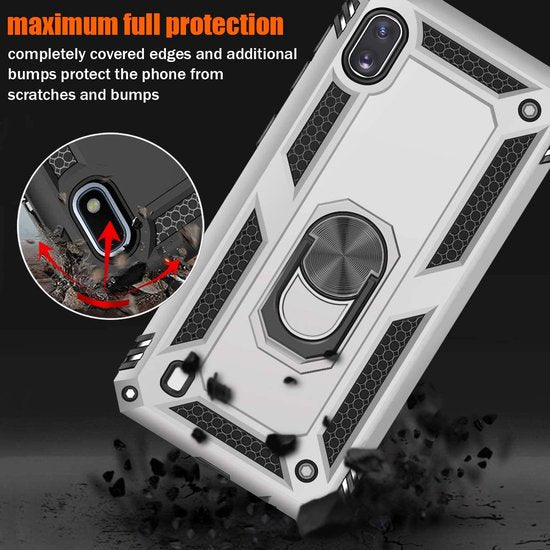 Samsung Galaxy A10 Hoesjes – Ring Armor Backcover – 360° Draaibare Standaard – Magneet – Zilver-Ilumina Benelux