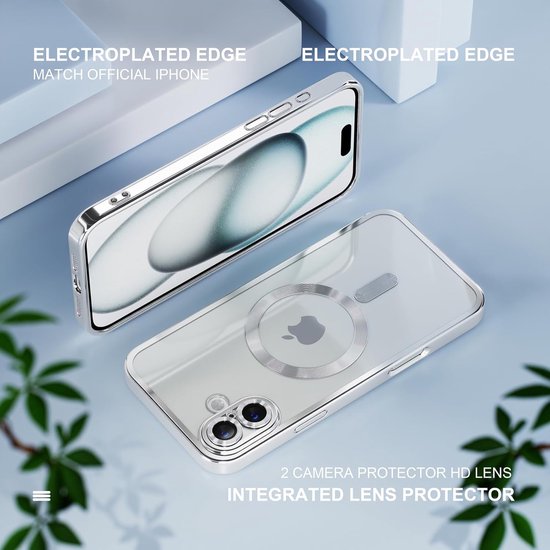 iPhone 16 Hoesjes – MagSafe Compatible Backcover – Ingebouwde Camerabescherming – Zilver-Ilumina Benelux
