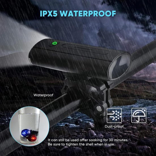 Fietsverlichting set – 800 lumen LED voorlicht & achterlicht – Oplaadbaar USB-C – IPX5 waterdicht – MTB/stadsfiets-Ilumina Benelux
