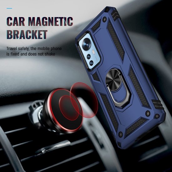 Xiaomi 12 / 12X Hoesjes – Ring Armor Backcover – 360° Draaibare Standaard – Magneet – Blauw-Ilumina Benelux