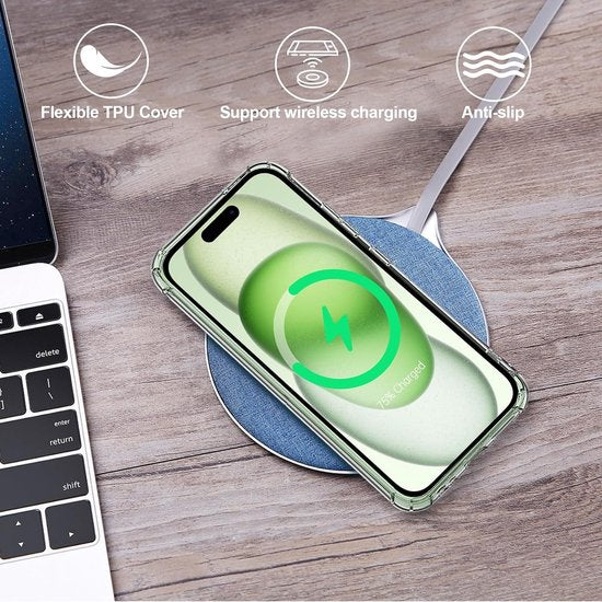 iPhone 15 Hoesjes – TPU Siliconen Backcover – Schokbestendig – 2-Pack Screenprotector – Camera Allround Bescherming – Transparant-Ilumina Benelux