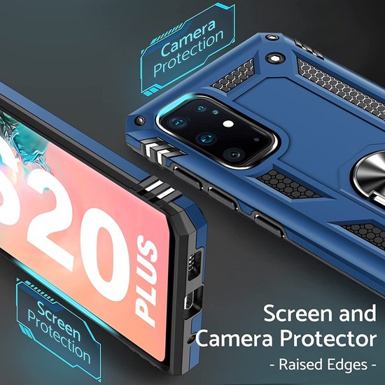 Samsung Galaxy S20 Plus Hoesjes – Anti-Shock Hybride Ring Armor Backcover – Schokbestendig – Blauw-Ilumina Benelux