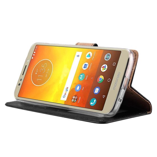 Motorola Moto E5 Hoesjes – Portemonnee Hoes – Bookcase – Pasjeshouder – Zwart-Ilumina Benelux