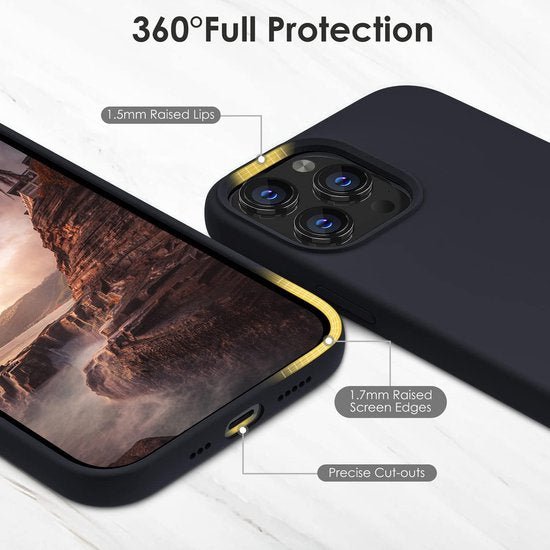 iPhone 14 Pro Max Hoesjes – Liquid Siliconen Backcover – Inclusief Screenprotector – Schokbestendig – Zwart-Ilumina Benelux