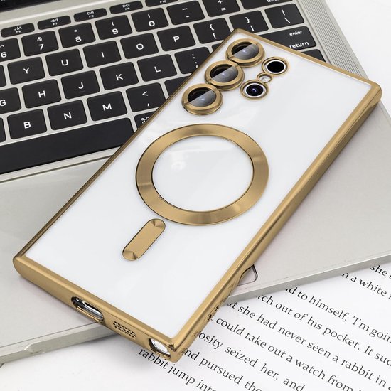 Samsung Galaxy S24 Ultra Hoesjes – Magnetische Siliconen Backcover – Camera Lens Protector – Transparant Goud-Ilumina Benelux