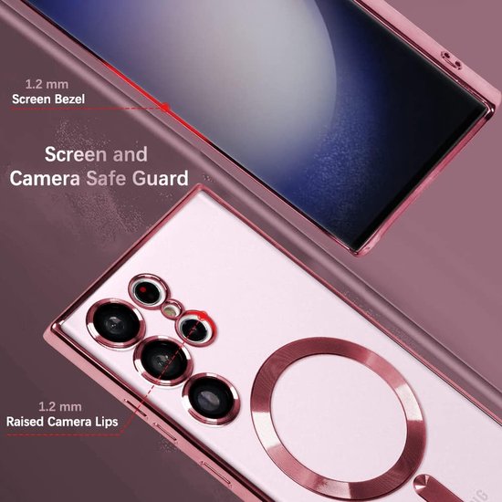 Samsung Galaxy S23 Ultra Hoesjes – Magnetische MagSafe Backcover – TPU – Camerabescherming – Roze-Ilumina Benelux