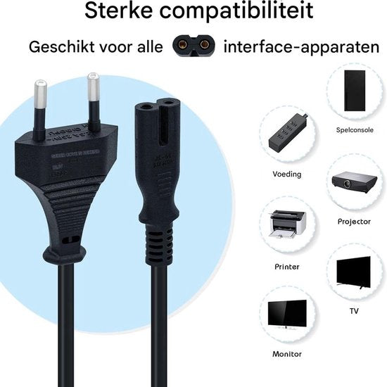 Stroomkabel randaarde – Voedingskabel met stekker – Geschikt voor PC monitor TV PS1-PS5 printer radio speaker – Zwart