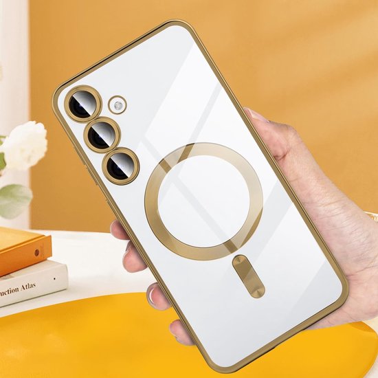 Samsung Galaxy S24 Hoesjes – Magnetische Clear Siliconen Backcover – Camera Lens Protector – Goud-Ilumina Benelux