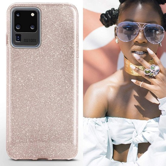 Samsung Galaxy S20 Ultra Hoesjes – Siliconen TPU Backcover – Glitter BlingBling – Roze-Ilumina Benelux