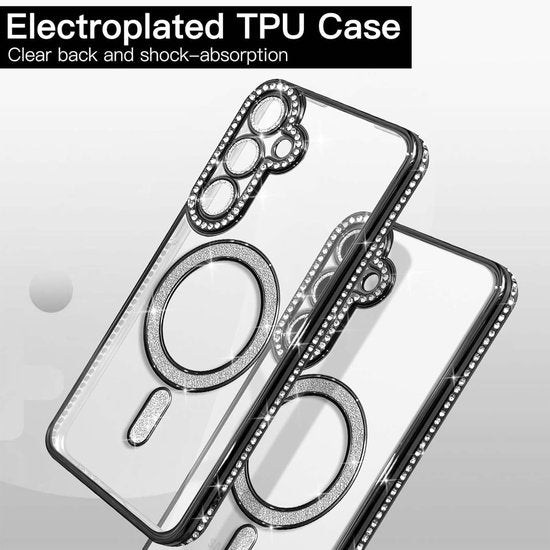 Samsung Galaxy A25 Hoesjes – MagSafe Magnetische TPU Backcover – Sparkle Glitter – Zacht & Schokbestendig – Zwart