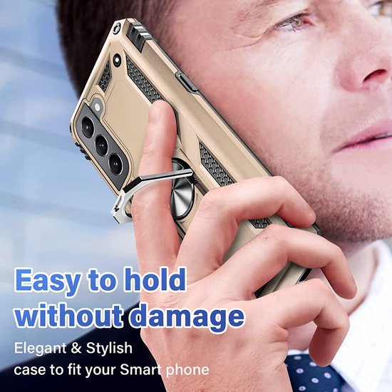Samsung Galaxy S22 Hoesjes – Anti-Shock Hybride Ring Armor Backcover – Schokbestendig – Goud-Ilumina Benelux