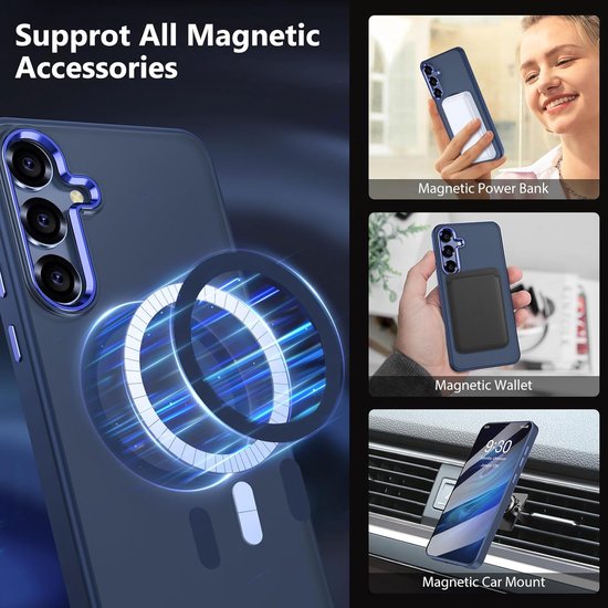 Samsung Galaxy S25 Hoesjes – Magnetische Backcover MagSafe Compatibel – Matte Achterkant – 2x Screenprotector – Blauw