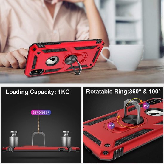 iPhone X / XS Hoesjes – Anti-Shock Hybride Ring Armor Backcover – Schokbestendig – Rood-Ilumina Benelux
