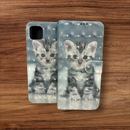 Samsung Galaxy A04 Hoesjes – Portemonnee Book Case – Pasjeshouder – Kat Print-Ilumina Benelux