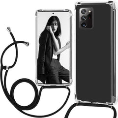 Samsung Galaxy Note 20 Ultra Hoesjes – Backcover met Koord – Schokbestendig – Schouder/Nek Draagriem – Zwart