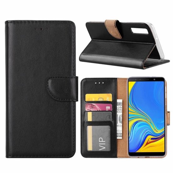 Samsung Galaxy A9 2018 Hoesjes – Portemonnee Hoes – Pasjeshouder – 2x Gehard Glas Screenprotector – Zwart-Ilumina Benelux