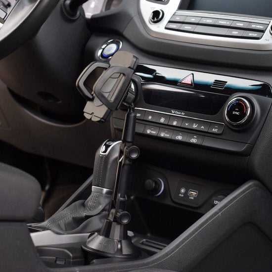 Telefoonhouder auto – Bekerhouder klem – Verstelbaar & stevig – Geschikt voor auto, loopband & treadmill – Zwart-Ilumina Benelux