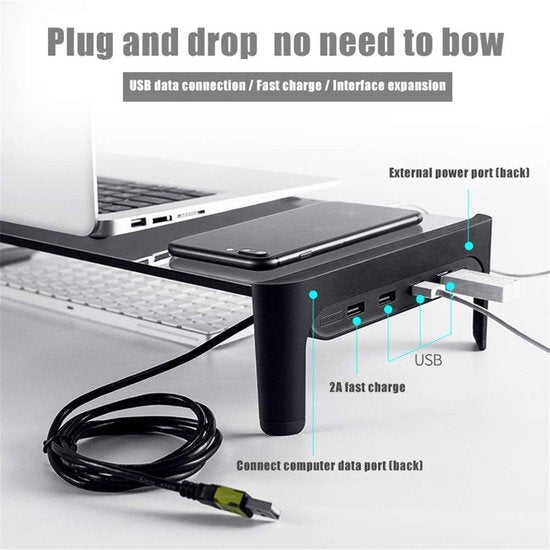 Monitorstandaard – Beeldscherm Verhoger Bureau – Draadloze Oplader – USB 3.0 HUB – Zilver-Monitorstandaard-Ilumina Benelux
