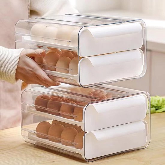 Eierhouder koelkast – Duo-laags eiertray 32 eieren (16+16) – Transparant – Stapelbaar – Velox Goods VL-526-Eierdop-Ilumina Benelux