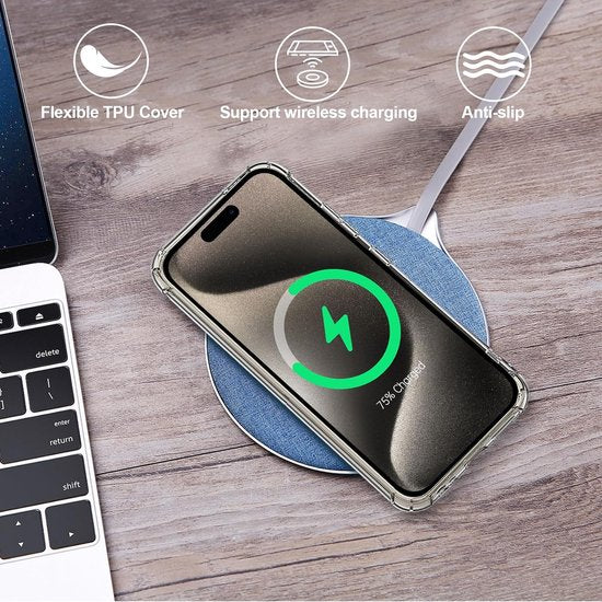 iPhone 15 Pro Hoesjes – Siliconen Backcover TPU – Schokbestendig – Camera All-Round Bescherming – Transparant-Ilumina Benelux