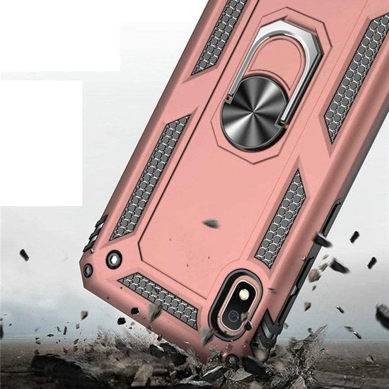 Samsung Galaxy A10 Hoesjes – Ring Armor Backcover – 360° Draaibare Standaard – Magneet – Roségoud-Ilumina Benelux