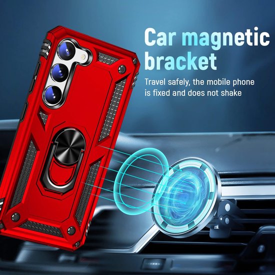 Samsung Galaxy S23 Hoesjes – Anti-Shock Hybride Ring Armor Backcover – Schokbestendig – Rood-Ilumina Benelux