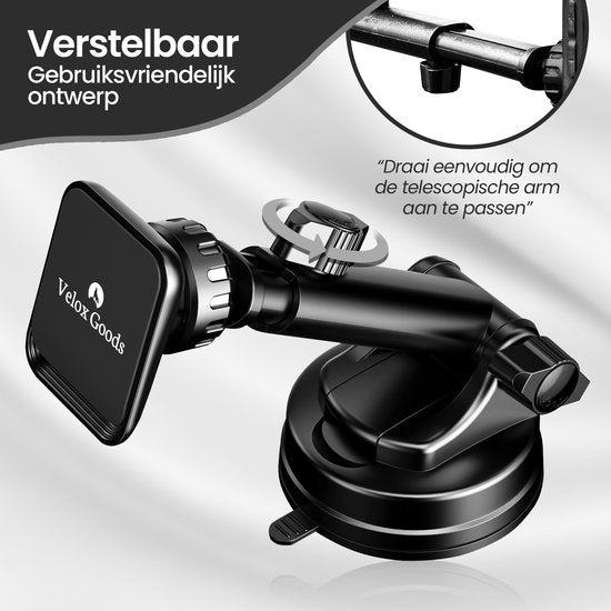 Telefoonhouder auto – Magnetisch – Sterke zuignap – Uittrekbare arm – 360° draaibaar – Zwart-Ilumina Benelux