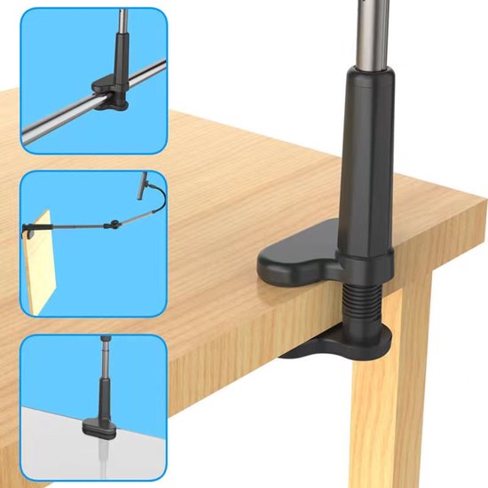 Tablethouder bureau – Universele zwanenhals lazy arm – 360° draaibaar – Klem voor tafel/bed – Aluminium Zilver