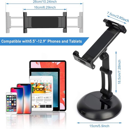 Tablethouder bureau – Verstelbare desktop standaard – Geschikt voor iPad & Samsung Galaxy Tab – Aluminium – Zilver-Tablethouder-Ilumina Benelux