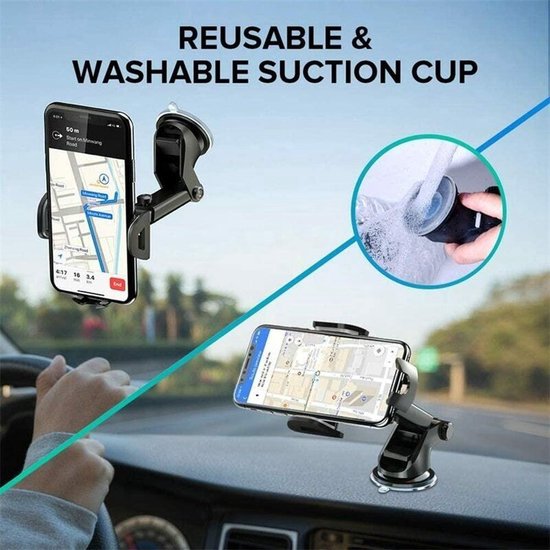 Telefoonhouder auto – Stevige zuignap – Voor raam & dashboard – Universeel – Zwart-Ilumina Benelux