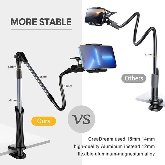 Telefoonhouder bed – Zwanenhals klemarm – Bureau & tafel standaard – Geschikt voor smartphones 4-7 inch – Zwart-Ilumina Benelux