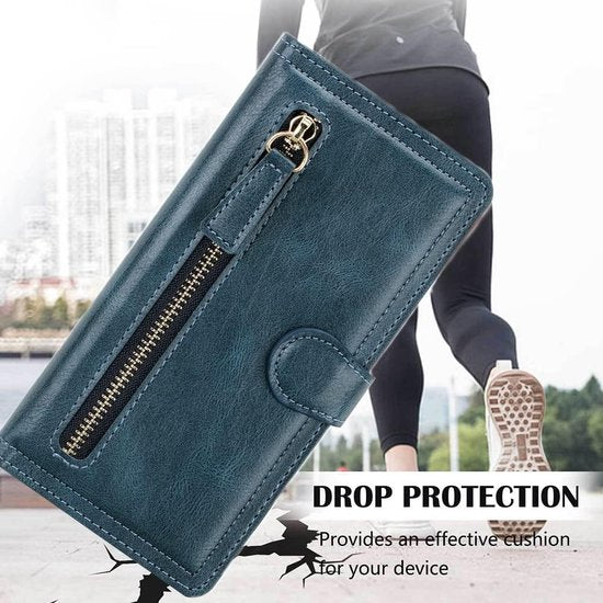 Premium Vintage Wallet Hoesje Geschikt voor Samsung Galaxy S23 - Blauw