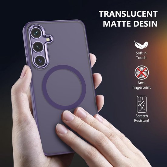Samsung Galaxy S25 Hoesjes – Magnetische Backcover MagSafe – Matte Achterkant – 2x Screenprotector – Paars-Ilumina Benelux