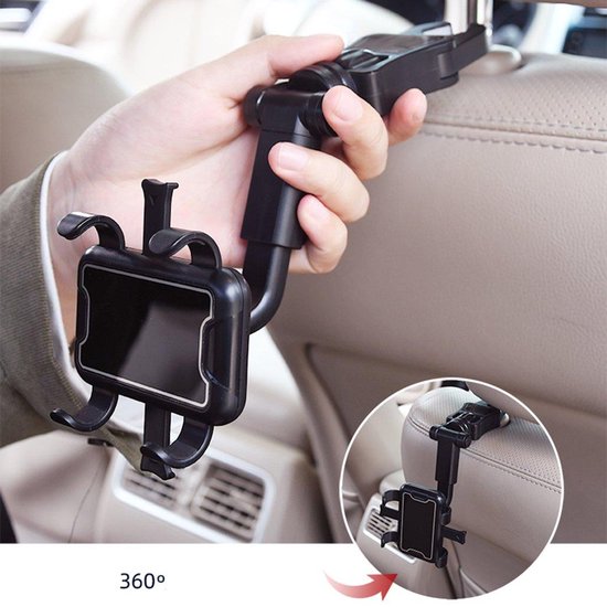 Telefoonhouder auto – 360° draaibaar – Verstelbaar – Voor hoofdsteun & achteruitkijkspiegel – Zwart-Ilumina Benelux