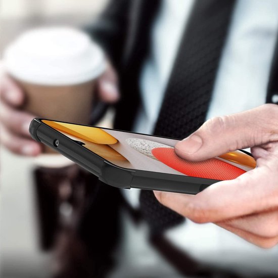 Shockproof Hoesje Geschikt voor: Samsung Galaxy A42 - Anti Shock Silicone Bumper - Zwart + 1X Screenprotector