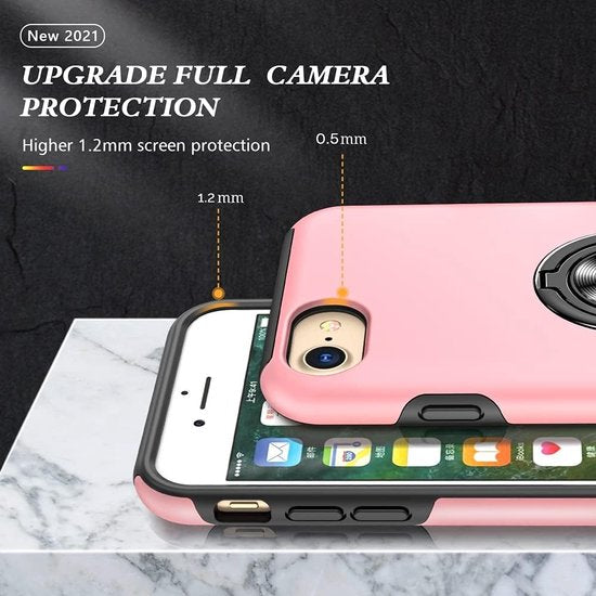 iPhone 7/8/SE 2020/2022 Hoesjes – Backcover met Vingerring – Magneet – Anti-drop Cover – Roze-Ilumina Benelux