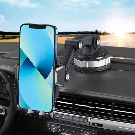 Telefoonhouder auto – Zuignap houder voor voorruit & dashboard – Stevige grip – 360° draaibaar – Zwart-Ilumina Benelux