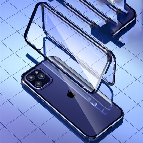 iPhone 14 Pro Max Hoesjes – Magnetische 360° Cover – Metalen Frame – Gehard Glas Achterkant + Screenprotector – Zwart-Ilumina Benelux