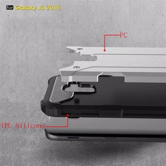 Samsung Galaxy J6 Plus Hoesjes – Armor Hybrid Backcover – Schokbestendig – Zwart-Ilumina Benelux