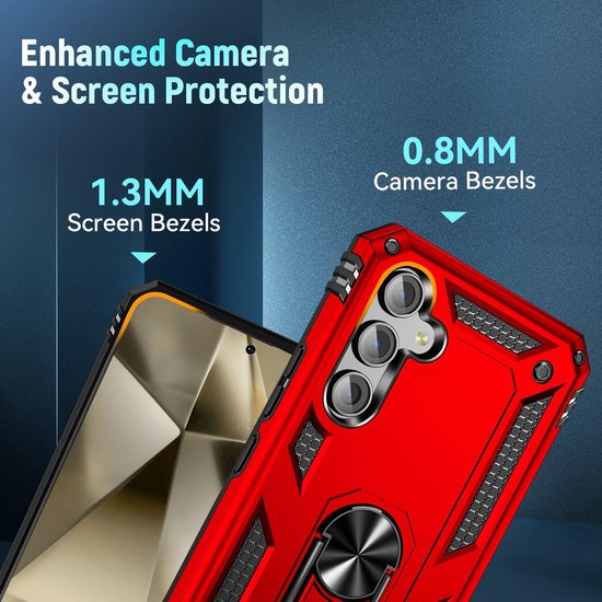 Anti-Shock Hybrid Ring Armor Hoesje Geschikt voor: Samsung Galaxy S24 Plus / Samsung Galaxy S25 Plus - Rood