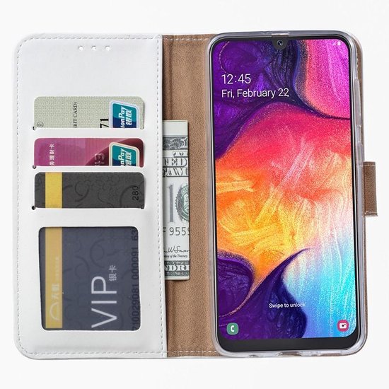 Samsung Galaxy A70 Hoesjes – Portemonnee Hoes – Pasjeshouder – 2x Gehard Glas Screenprotector – Wit-Ilumina Benelux
