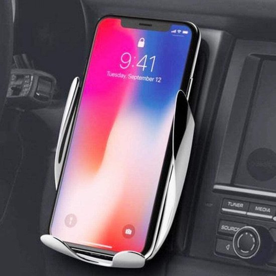 Telefoonhouder auto – Draadloos opladen Qi – Automatische klemarmen – Geschikt voor iPhone Samsung Nokia Huawei – Zwart-Telefoonhouders-Ilumina Benelux