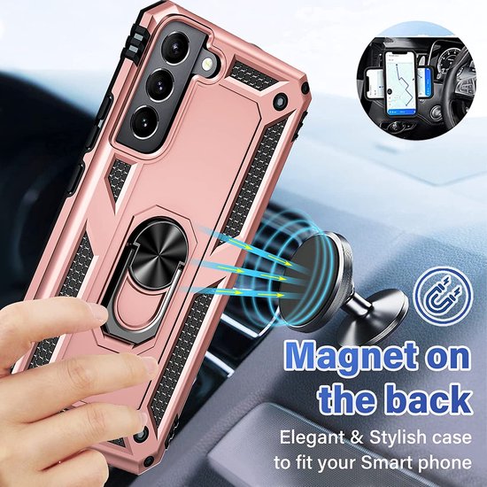 Samsung Galaxy S22 Hoesjes – Anti-Shock Hybride Backcover – Ringhouder – Armor Bescherming – Roségoud-Ilumina Benelux