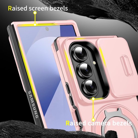 Samsung Galaxy Z Fold 7 Hoesjes – Hybrid Backcover met Ringstand – MagSafe Compatibel – Roze-Ilumina Benelux