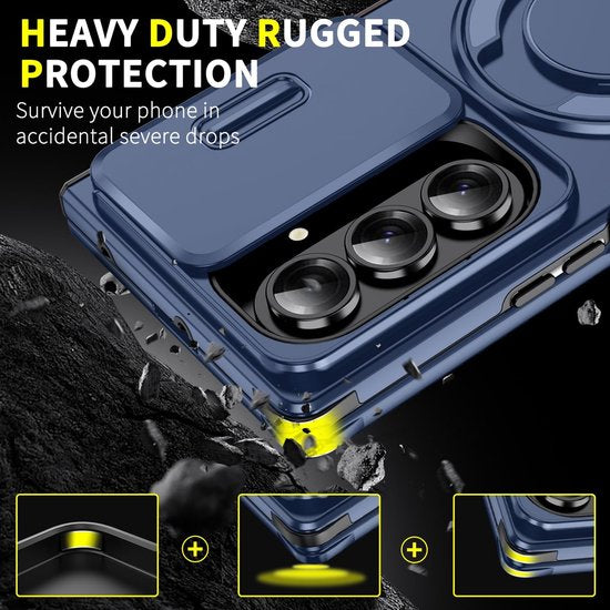 Samsung Galaxy Z Fold 7 Hoesjes – Hybrid Backcover met Ringstandaard – MagSafe Compatibel – Blauw-Ilumina Benelux